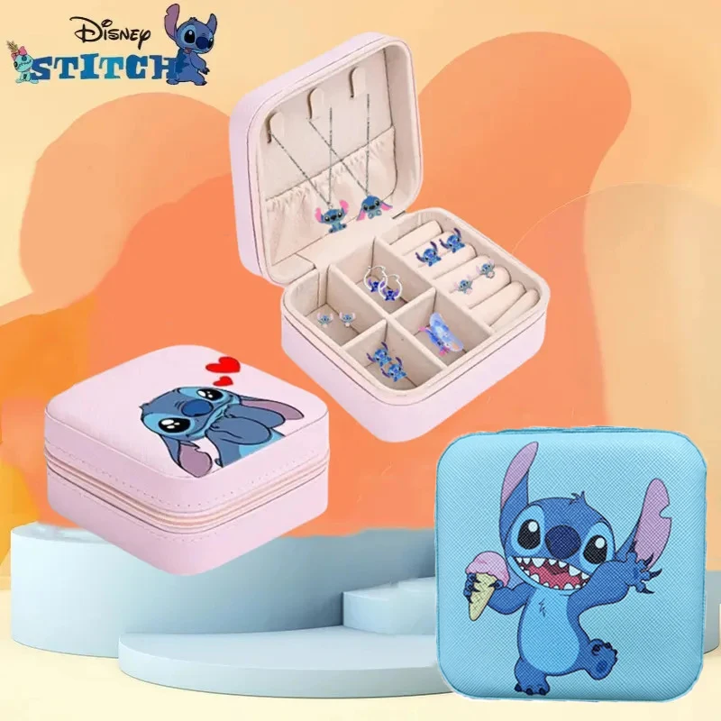 Disney stitch Storage Box Portable Mini Jewelry Ring Necklace Earrings  stitch Storage box Kawaii Kids Birthday Christmas Gift