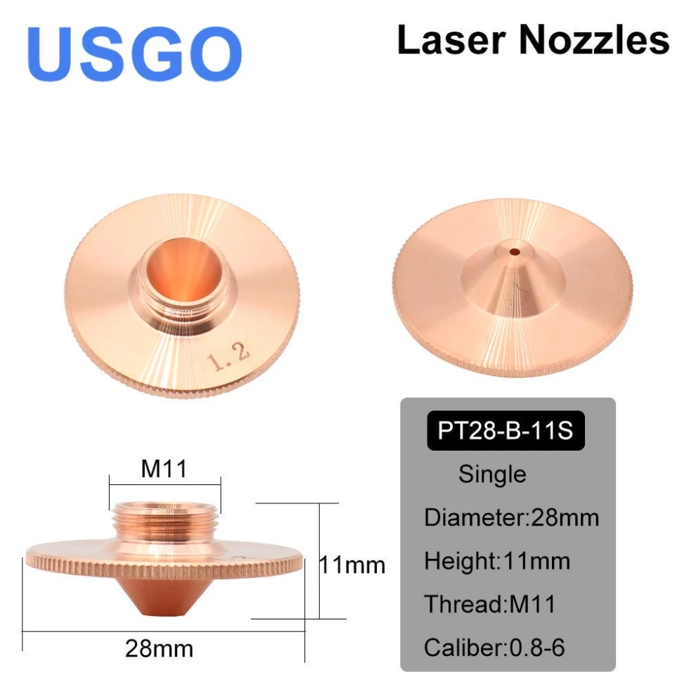 USGO Bulge Laser Nozzles Single Layer Chrome-Plating Double Layers Caliber 0.8-4.0 D28 H11 H15 M11 for Cutting Head