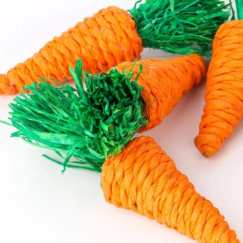 1pcsNew Bunny Chew Toy for Teeth Cleaning Natural Hay Treat Grass Carrot Toys for Rabbit Chinchilla Hamster Play