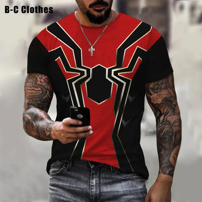 

Summer Red Spider Print T-shirt Spider Sketch Printed 3D T Shirt Men Cool Spider Short Sleeve O-Neck Tshirt