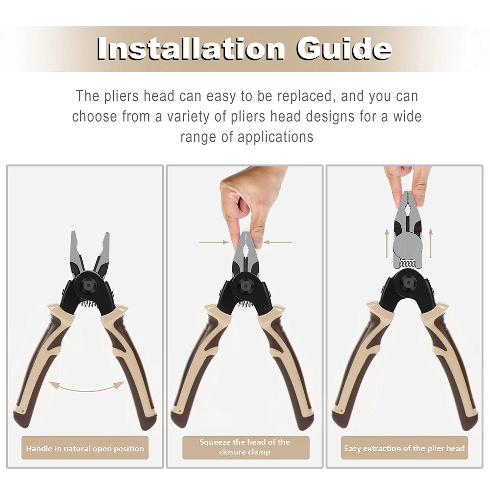 Allsome 5 IN 1 Pliers Set, Quick Change Pliers Head Set with Wire Pliers, Scissors, Cable Cutter, Wire Stripper, Crimping Pliers