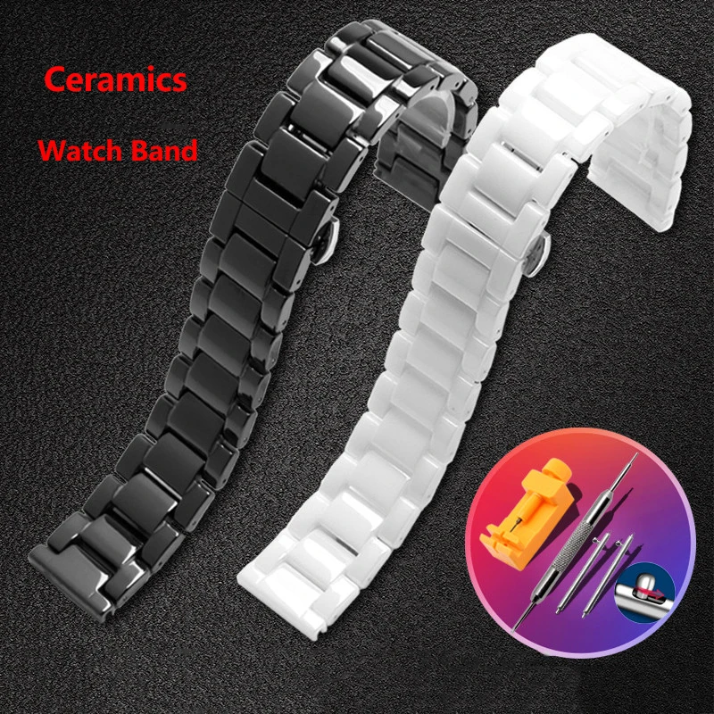 High Quality Ceramic Watch Band 14mm 16mm 18mm 20mm 21mm 22mm Black Flat Interface Ceramic Universal Strap Women Men Bracelet