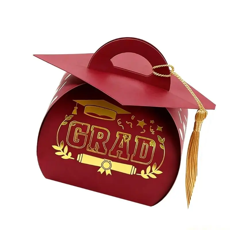 QX2E Creative Mortarboard Hat Candy Box with Tassels Candy Container Graduation Supplies Table Centerpieces