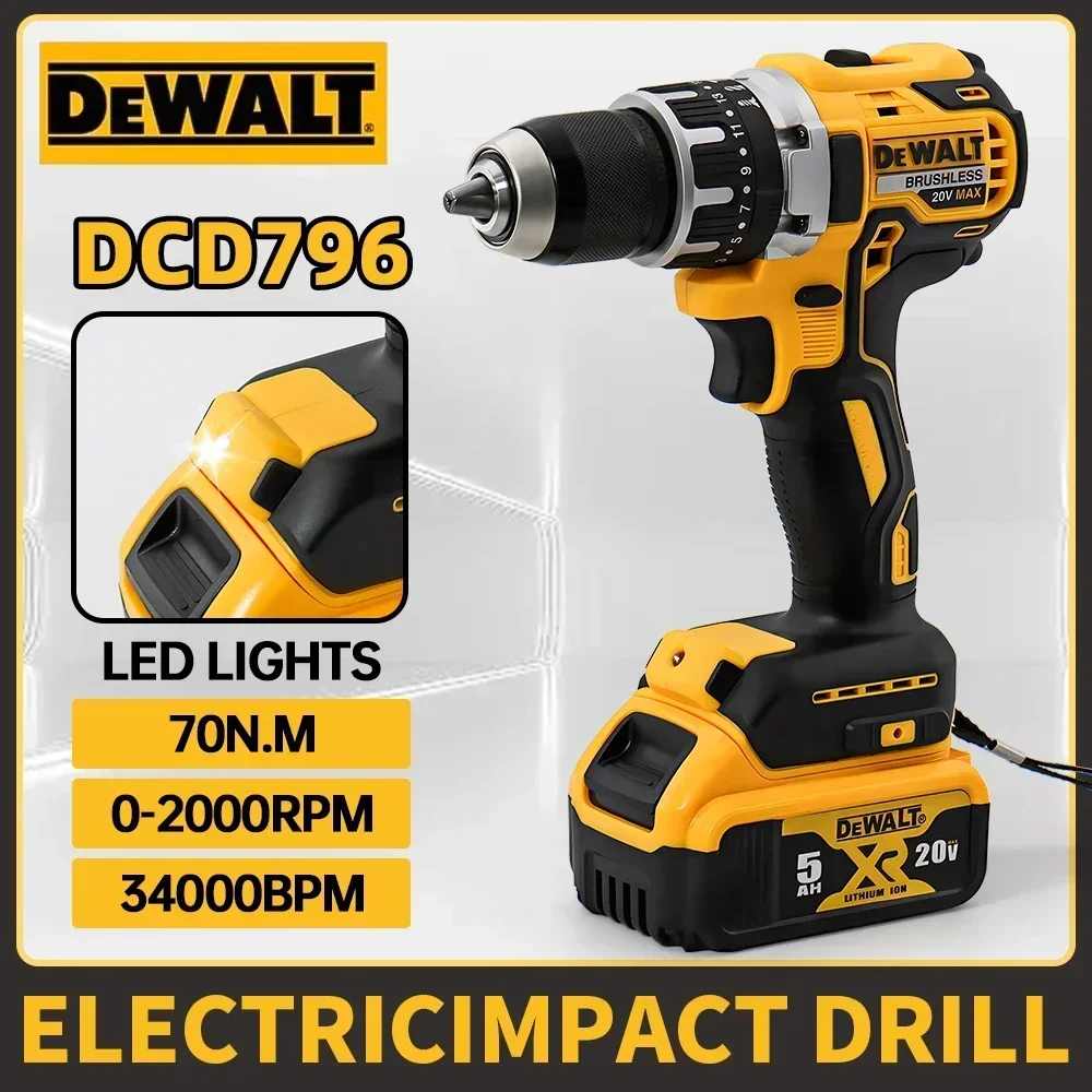 Dewalt DCD796 20V Brushless Cordless Impact Drill Lightweight Power Tool with LED Light for Drilling and Fastening Taskstool