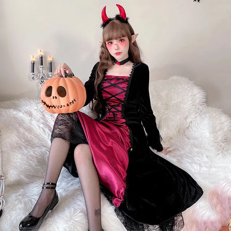 Костюм ведьмы для косплея для девочек на Хэллоуин, костюм вампира в стиле ретро, средневековый двор, королева, сценическое платье для взрослых