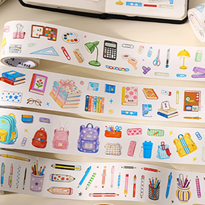 Watercolor Style Campus Stationery Washi Tape, Multi-Pattern Cartoon School Supplies for Themed Scrapbooking & Decoration
