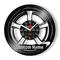 Car Wheel Personalized Garage Display Sign Vinyl Record Clock Car Service Custom Tire Shop Name Wall Clock Race Car Party Gift