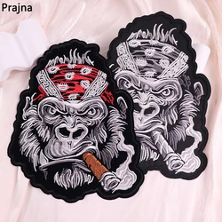 Smoking Monkey Patch Animal Wolf Large Back Embroidered Patches For Clothes Iron On Patches For Clothing Jackets DIY Sew Patch