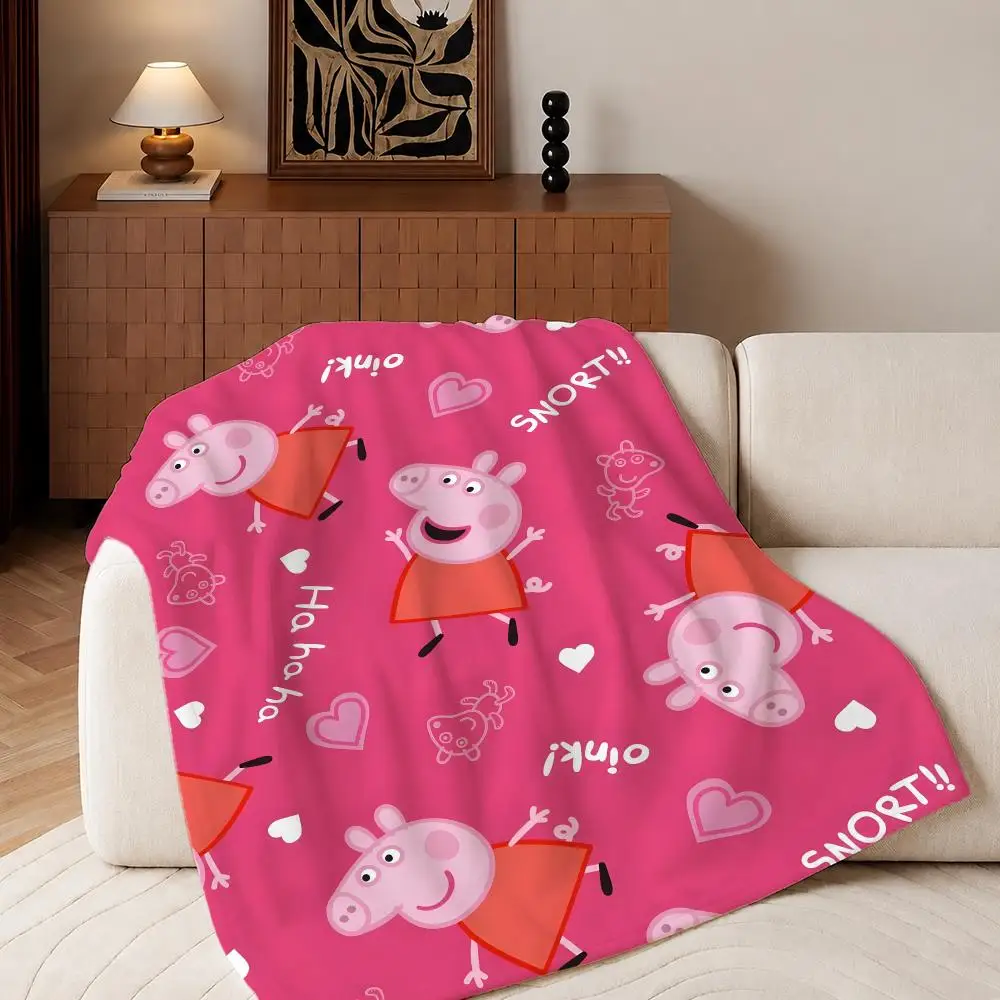 Anime Peppa Pig Throw Plush Flannel Throw Blanket, Sofa Bed Travel Picnic Home Textile Decor