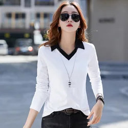 Spring and Autumn New Lapel Ladies Long-sleeved T-shirt Casual Women's Bottoming Shirt Slim Women's Polo Shirt T-shirt Tops