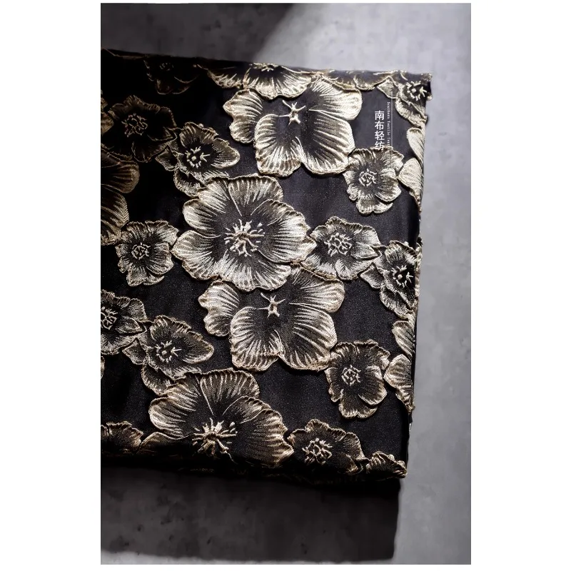 Plum Blossom Black Gold Silk Jacquard Three-dimensional Relief Fabric Chinese Style Embroidered Texture Home Designer Fabric