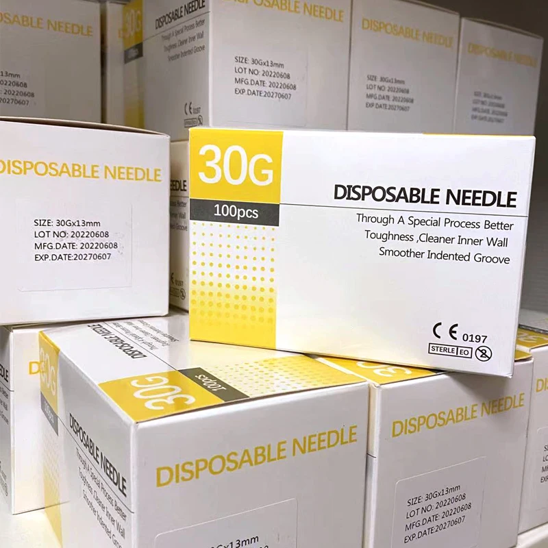 Aguja pequeña indolora desechable de 13mm, 4mm, 25mm, 30G, inyección de microplástico, aguja estéril cosmética, herramienta quirúrgica