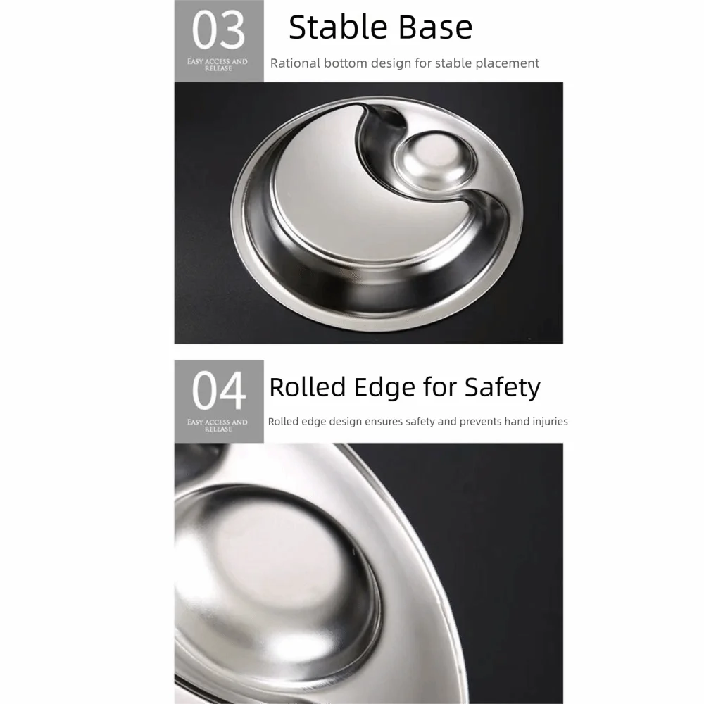 Stainless Steel Dumpling Plate Thickened Round Draining Serving Dish with Vinegar Dish Dipping Sauce Compartment