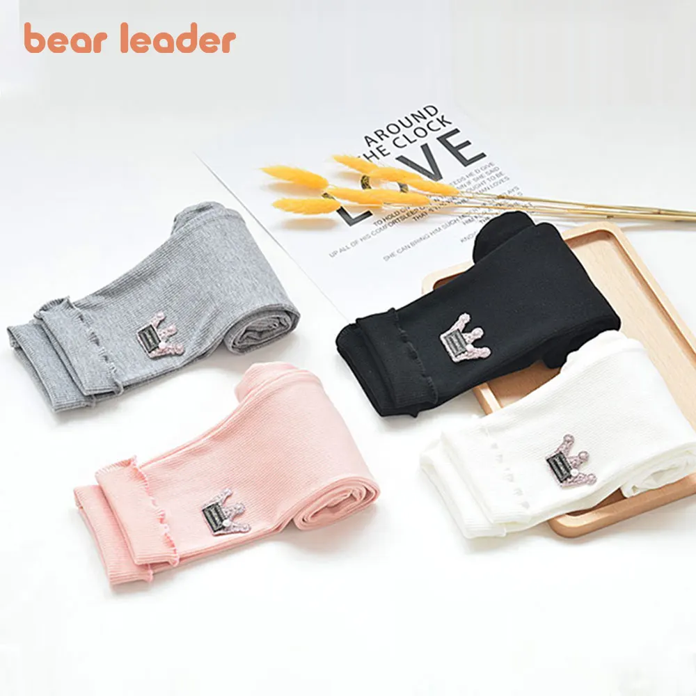 Bear Leader Girls Leggings for Outdoor Travel Clothes Girls Pants Student Casual Wear Cotton Crown Solid Color Leggings For 2-7Y