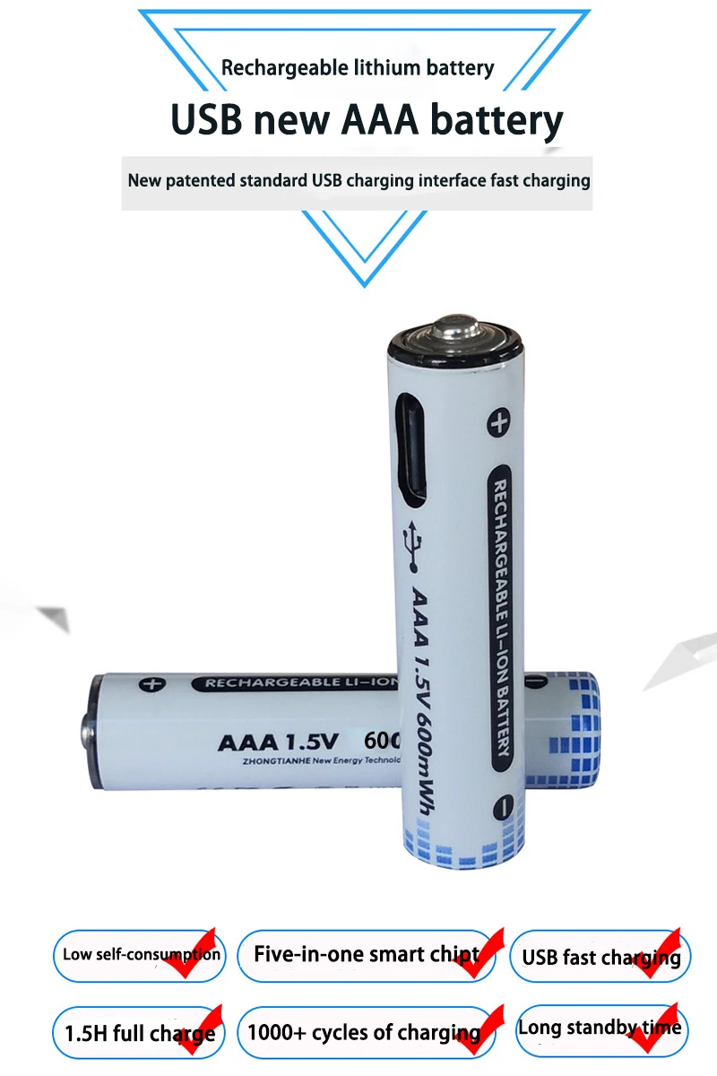 Purfeeld 1.5v 600mwh aaa baterias recarregáveis usb bateria de íon-lítio para controle remoto mouseelétrico bateria de brinquedo + cabo tipo-c