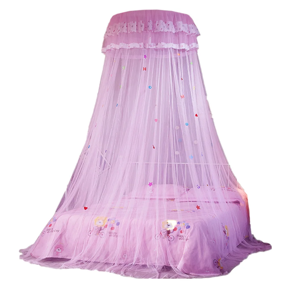 

1pc Dome Lace Bed Canopy Lightweight Mosquito Net Pink For Home Hotel Soft Polyester Insect Proof Hanging Tent Round Net