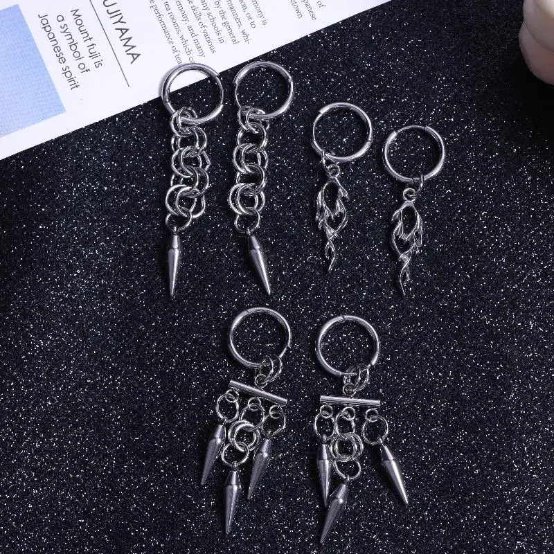 أقراط على الطراز القوطي الشرير سبايك هوب-سلسلة من الفولاذ المقاوم للصدأ متدلية للجنسين، مجوهرات أذن صناعية Y2K مع قلادة قابلة للفصل #2