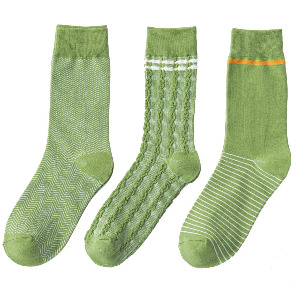 

3 Pairs Plaid Cotton Socks Women Novelty Lattice Creative Casual Girls Soft Breathable Elastic Durable Warm Charm Green Daily