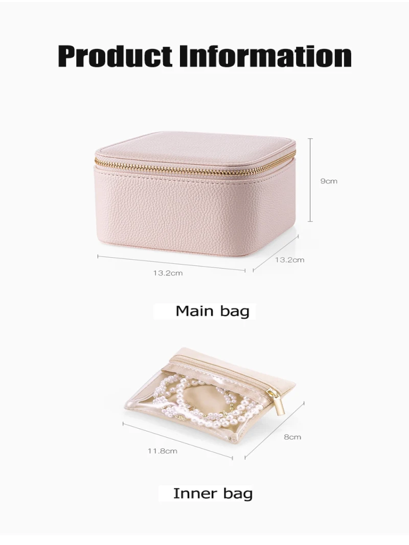 Joyero portátil de cuero genuino con bolsa multifunción para mujer, pendientes, collares, bolsa de almacenamiento