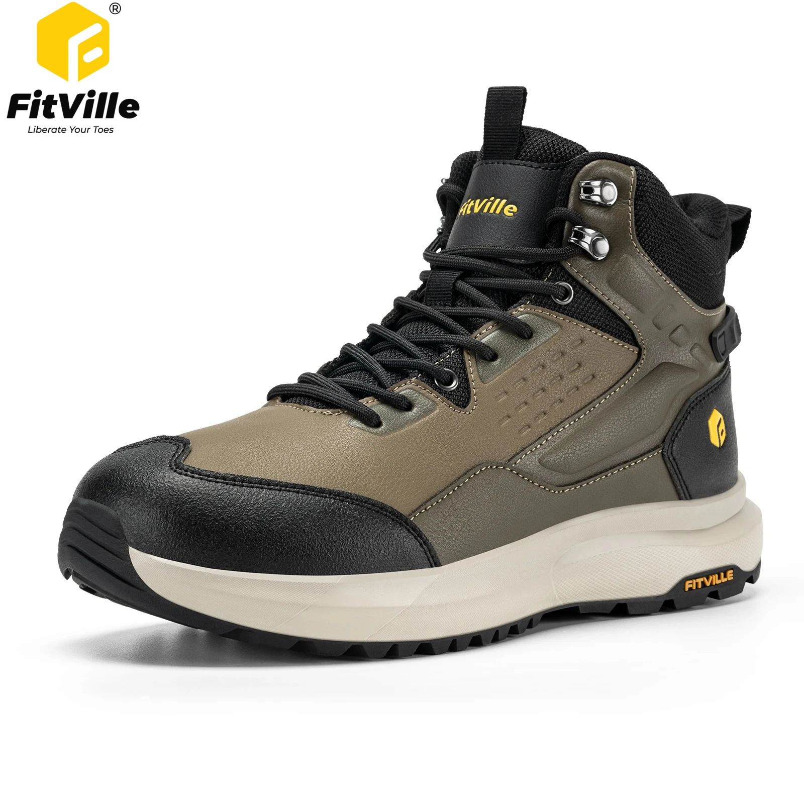 FitVille Outdoor Hiking Shoes Extra Wide Tactical Combat Military Boot High-top Trekking Shoes for Men Water Resistant Non-Slip