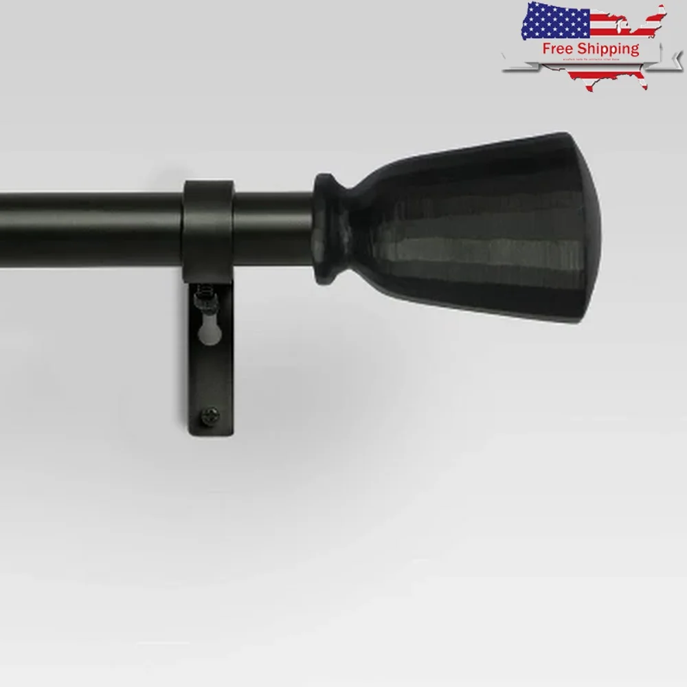

Adjustable Chiseled Cone Curtain Rod Black Steel 36-66 Inches Tarnish Resistant Metal Heavyweight Support Easy Installation