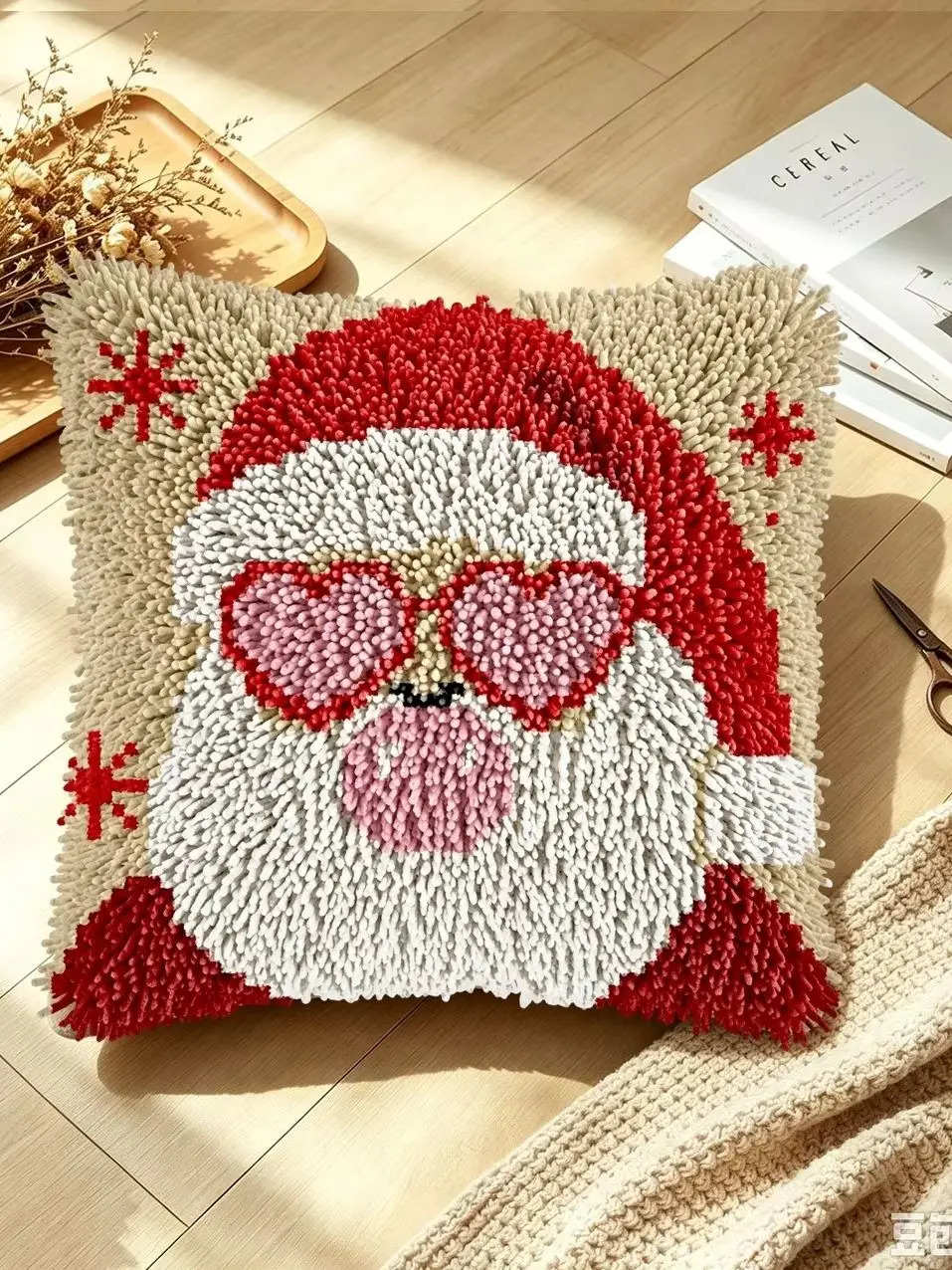 1 Set Herz-Brille Weihnachtsmann-Knoten Kissen Häkelset Kissenbezug-Set für Handarbeiten Häkelsets DIY Anfängerfreundlich – Detail 1