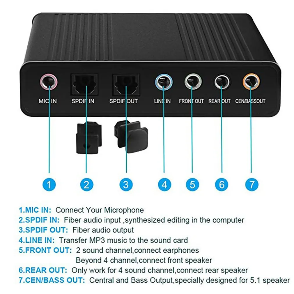 

Внешняя звуковая карта USB 6-канальный адаптер 5.1Surround Аудиокарта USB 2.0 Оптический адаптер звуковой карты S/PDIF для ПК, ноутбука, настольного компьютера