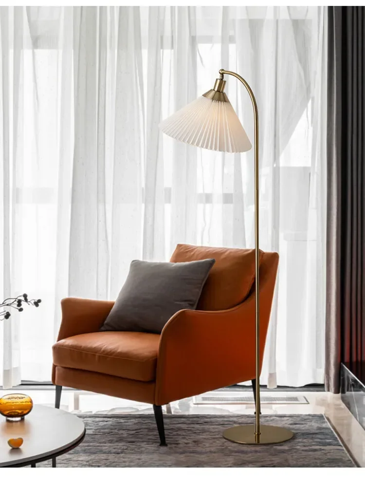 Nordic floor lamp living room bedroom Bedside Lamp Retro pleated  simple modern vertical table
