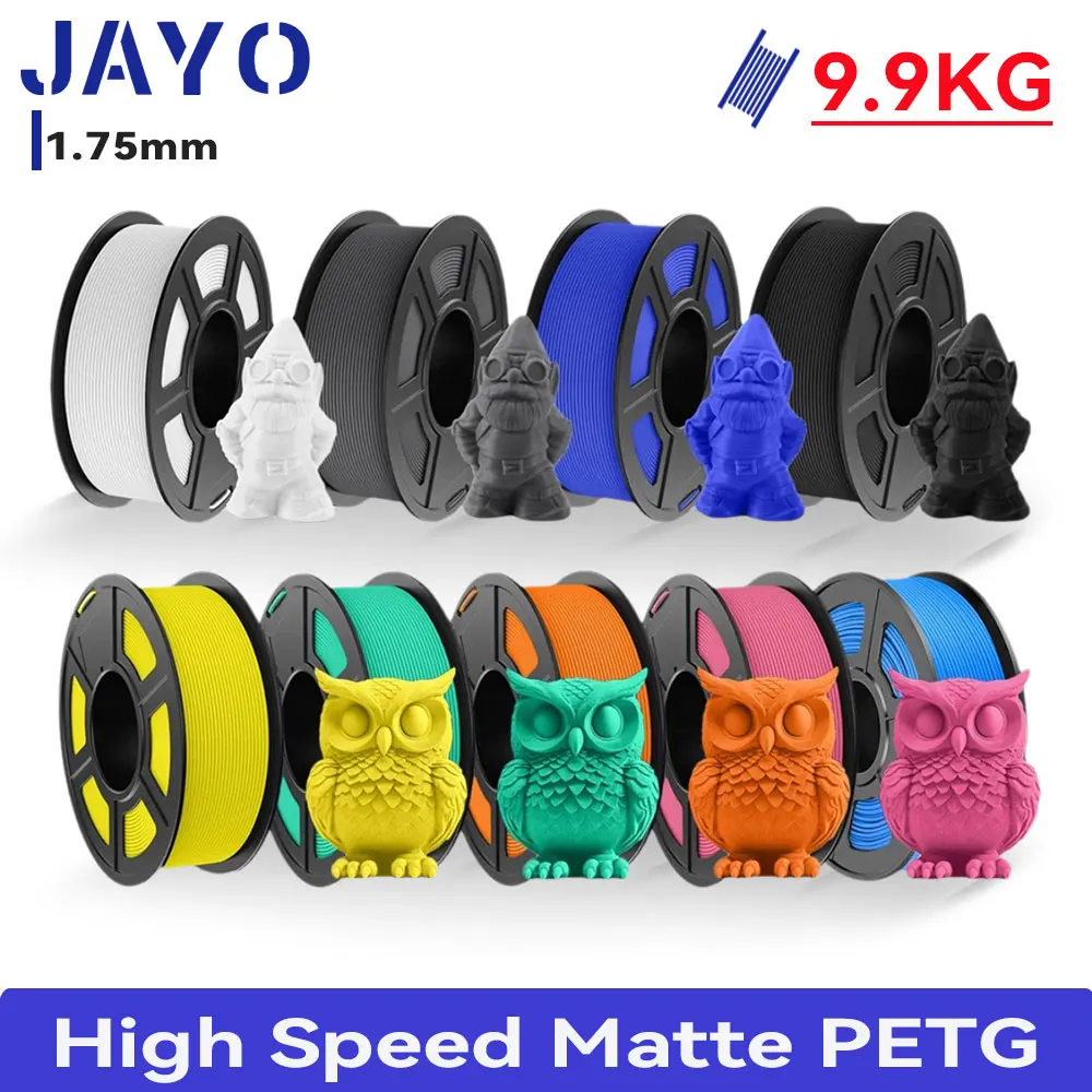 JAYO PETG 3D Filament 1.75MM High Speed PETG 3D Printer Filament 9Rolls High Flow Speedy Matte Effect 3D Printing Mateials