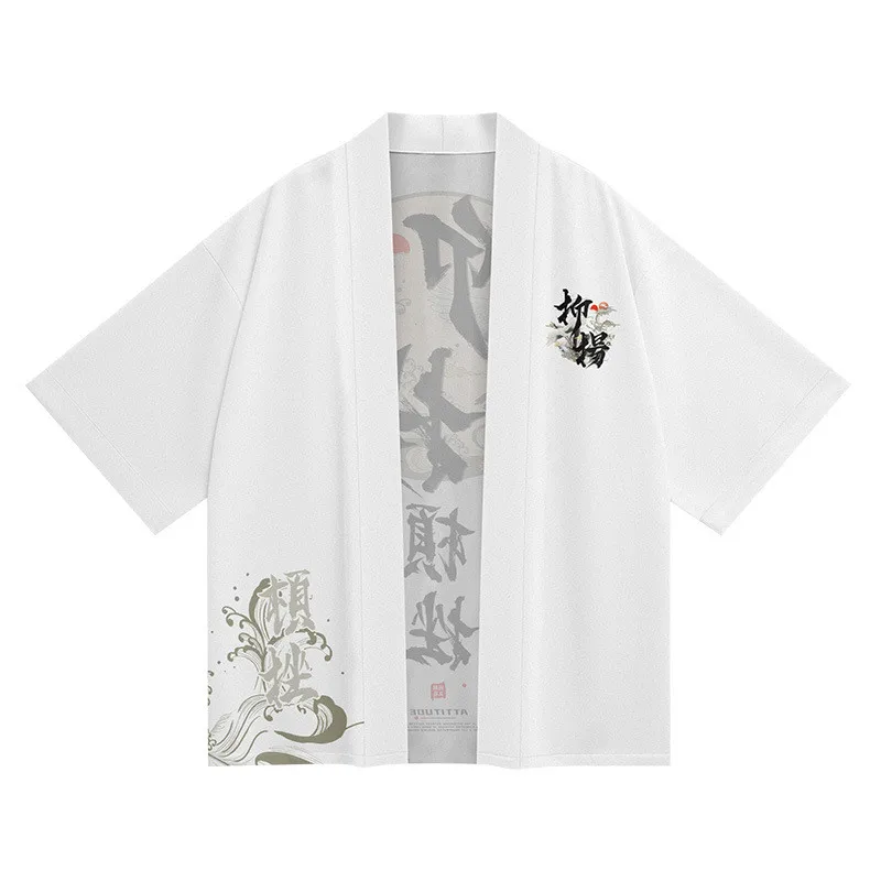 ملابس الشارع الشهير سترة كبيرة الحجم رداء النساء والرجال التقليدية هاوري يوكاتا الصيف اليابانية تأثيري كيمونو