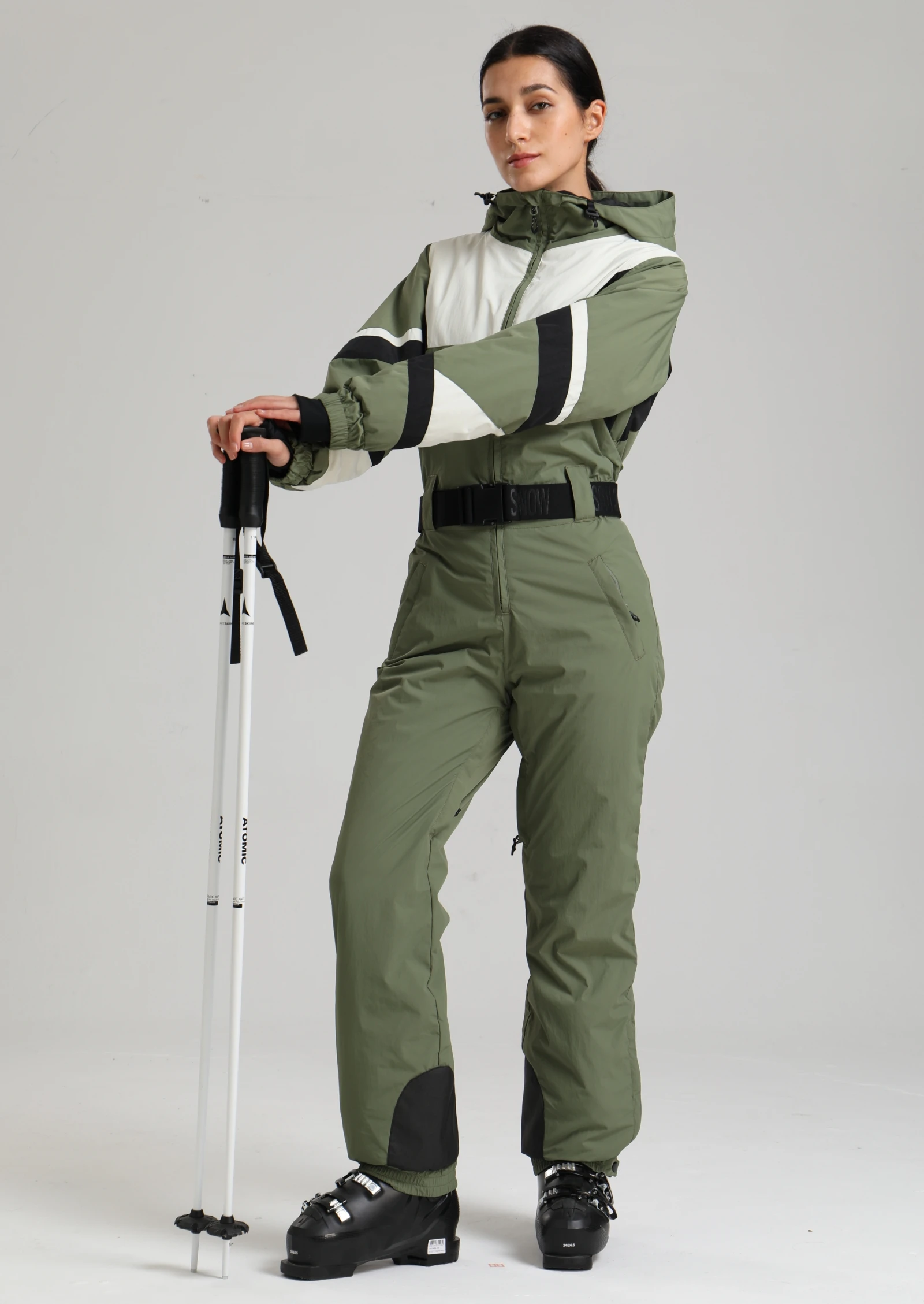 بدلة تزلج نسائية من قطعة واحدة من Gsou Snow بقصة ضيقة مقاومة للرياح ومقاومة للماء للتزلج على جبال الألب مع تصميم كتلة الألوان #3