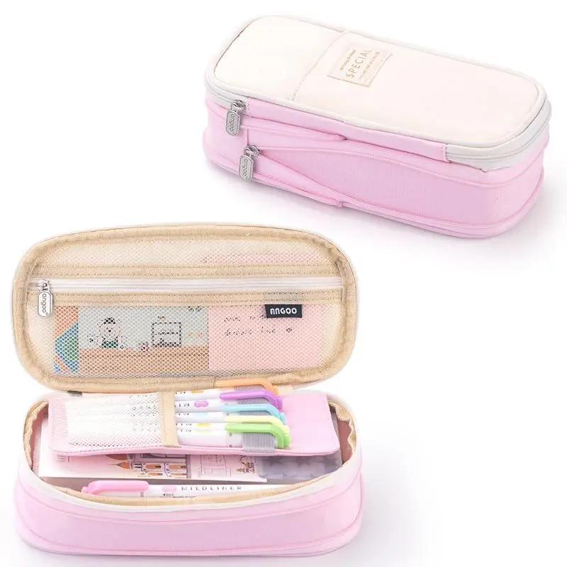 Pink Pencil Pen Case Big Capacity Office College High School Large Storage Ruler Holder Bag Pouch Holder Gift Box Organizer Blue