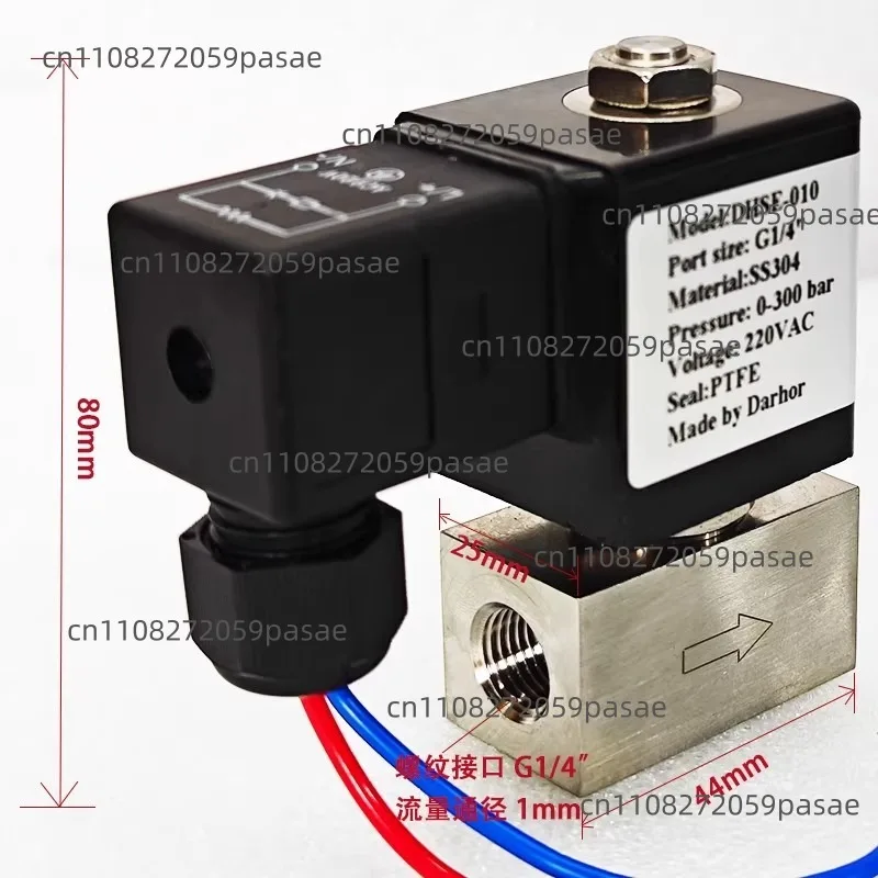 0~300 Bar  Stainless Steel High Pressure Solenoid Valve Electromagnetic Valve 1/4 1/2 3/4 3/8   AC 220v 24v BSP/NPT Valvula