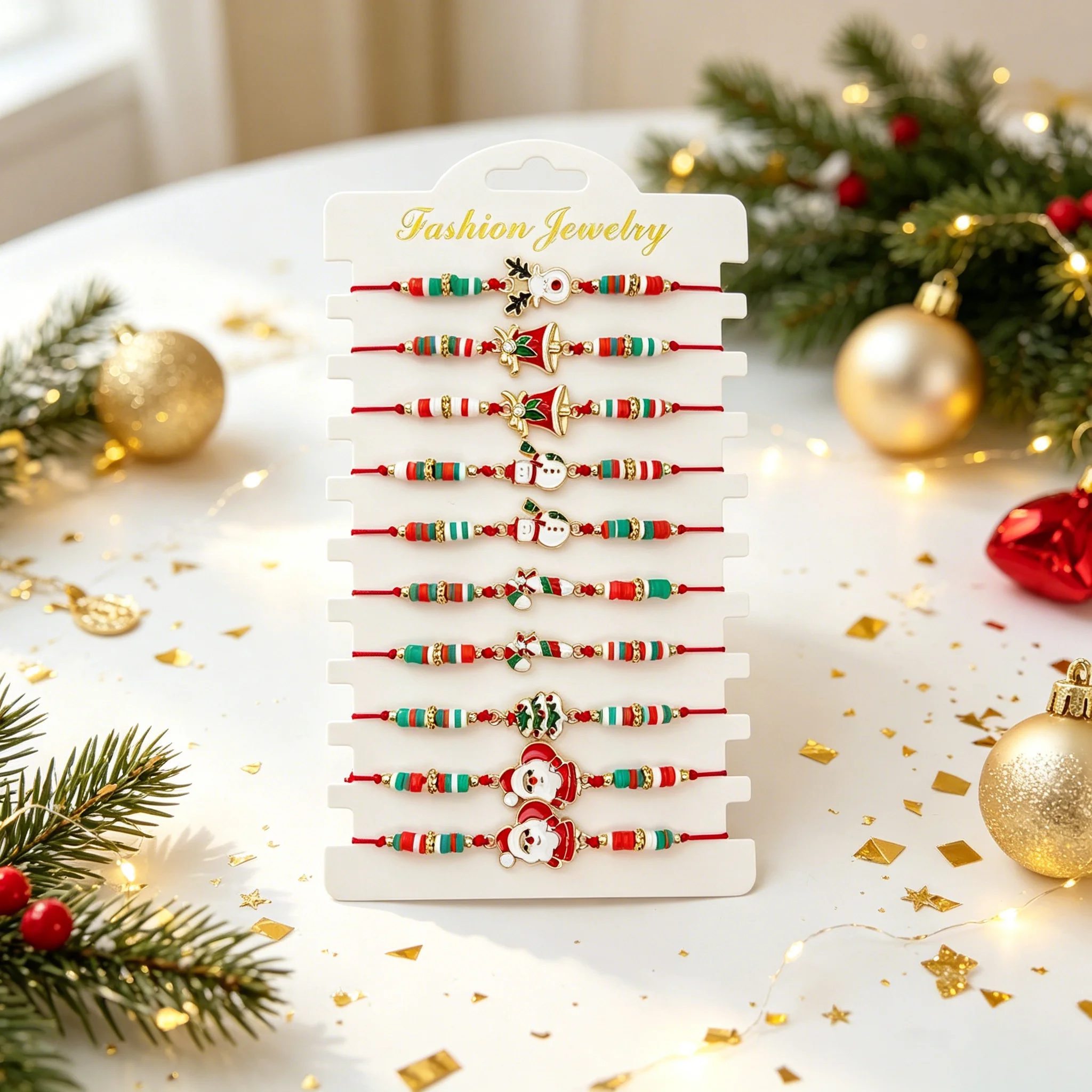 12-Piece Set Beaded Christmas Bracelet Enamel Pendant Christmas Series Pattern Woven Bracelet Unisex Cute Christmas Gift Bracele