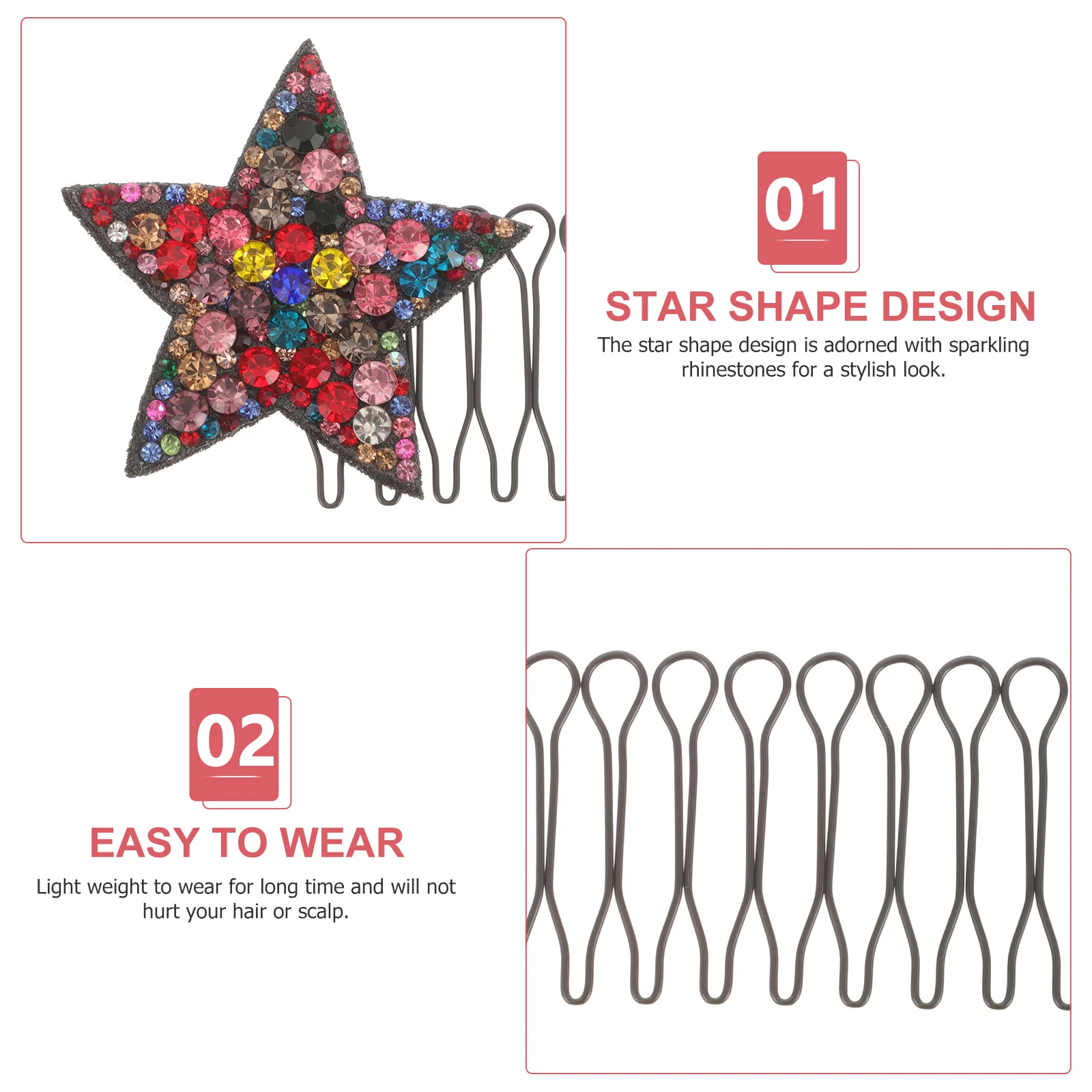 5 قطع من أمشاط تثبيت الشعر العصرية الجذابة ومشابك مزينة بنجمة حجر الراين للنساء والفتيات وتصفيفة الشعر المرتبة