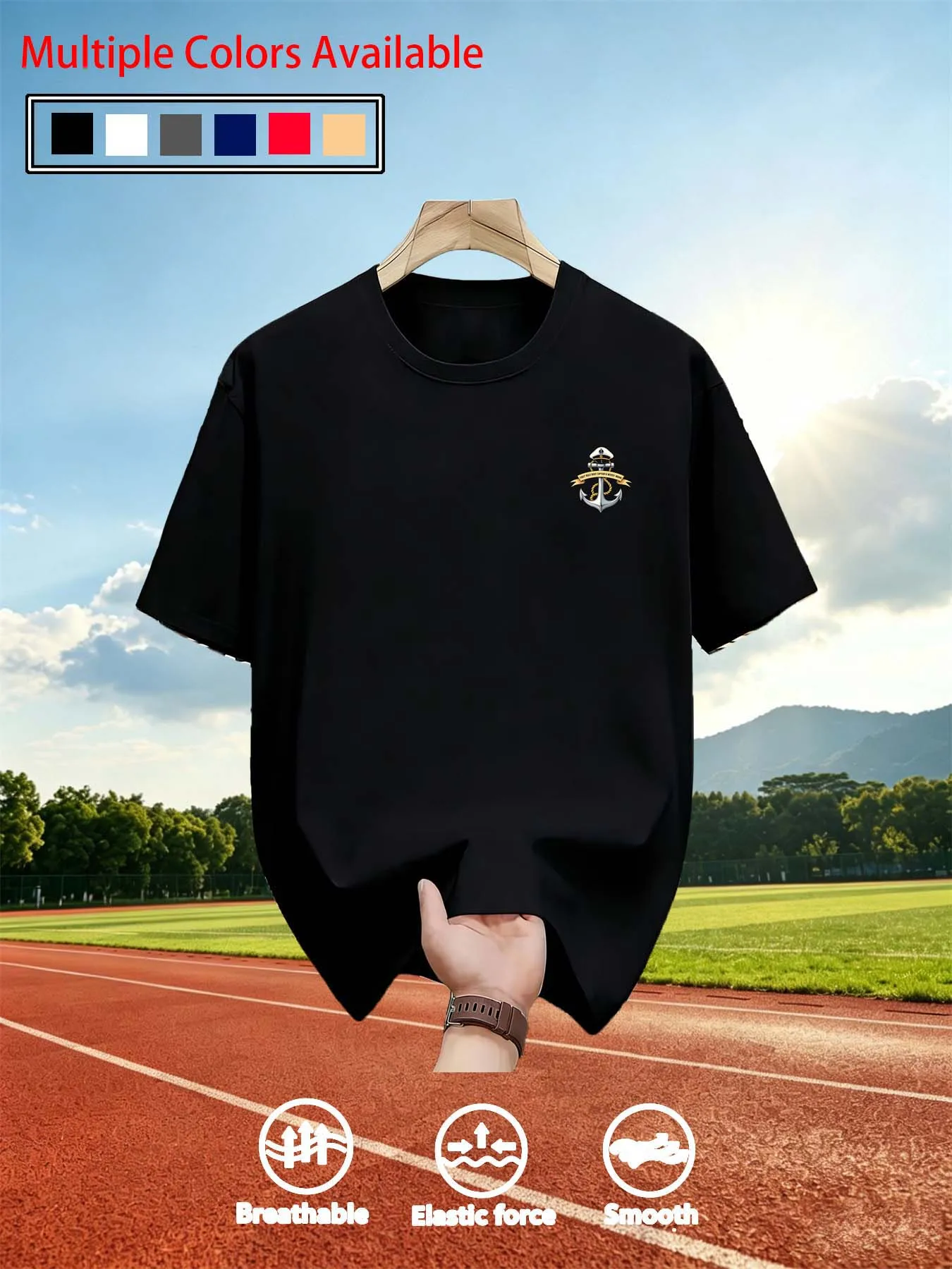 Men O‑Neck Short Sleeve T‑Shirt Chest Anchor Nautical Badge Graphic Print Casual Loose Summer Multi‑Color Tee Tops