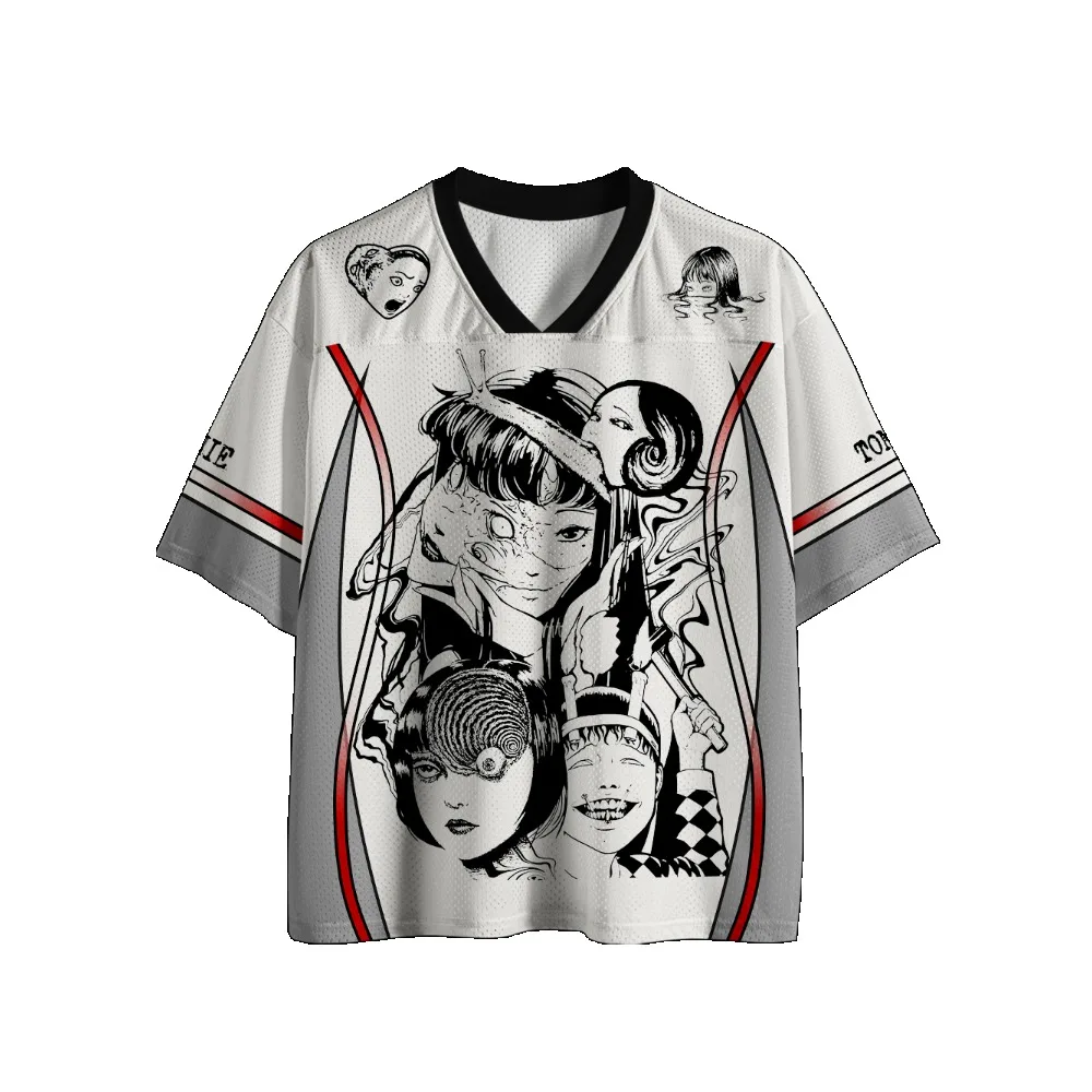 Gothic Football Jersey Vintage Print V‑Neck Short Sleeve Cropped Jersey Y2K Alt Punk Streetwear Harajuku Oversized Sport Tee