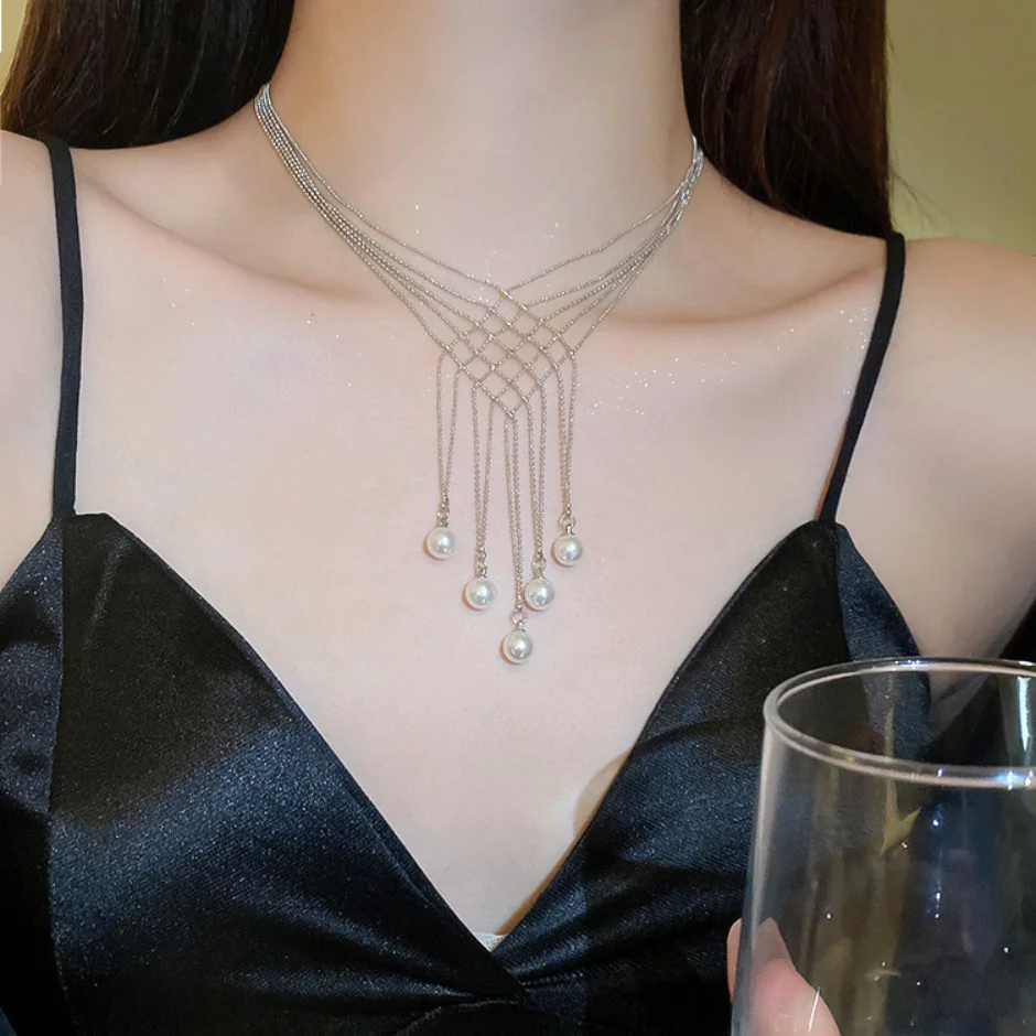 

shaped Lace Pearl Tassel Necklace‌ for women,Fashionable Light Luxury High-End French Style Jewelry:Perfect Gift for Girlfriends