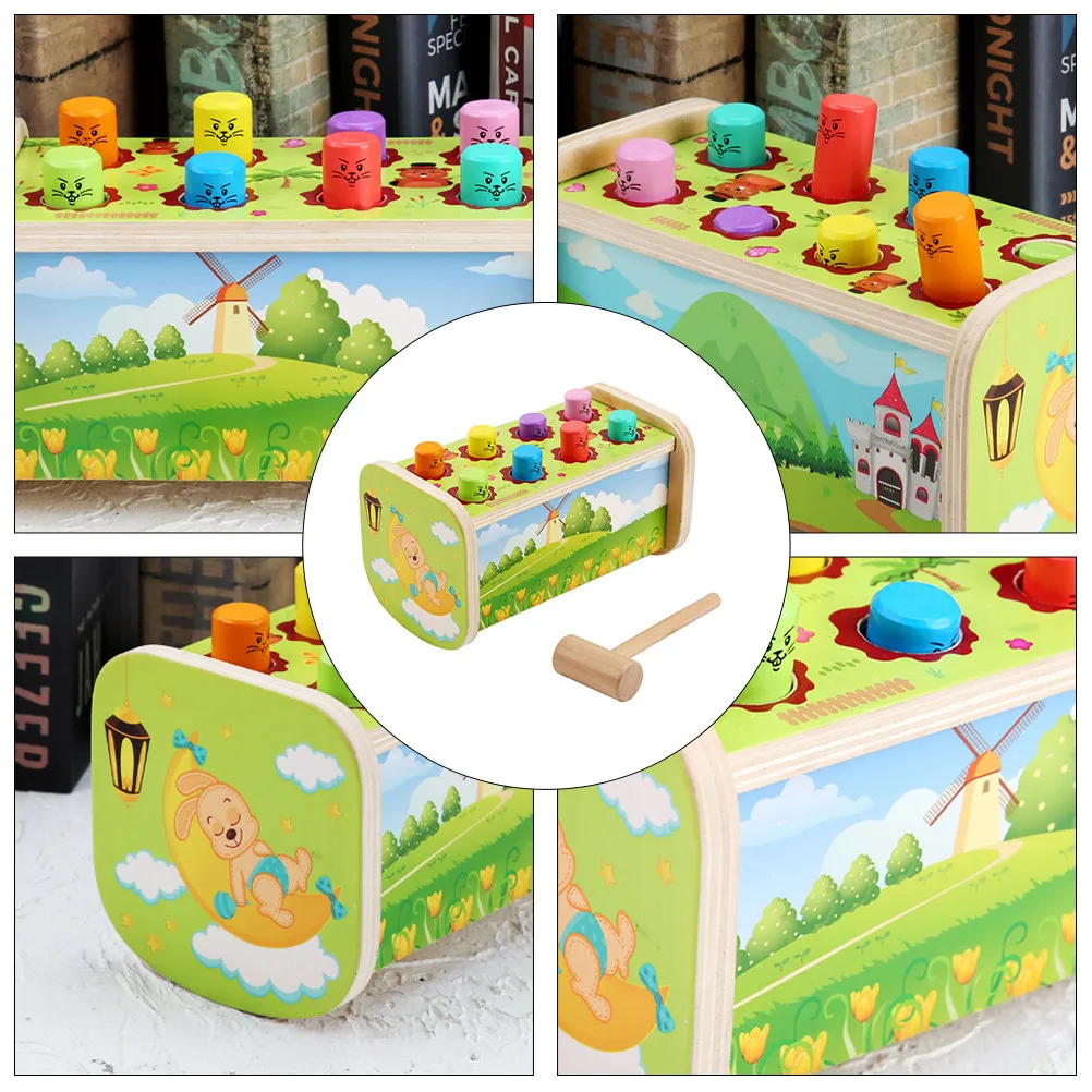 1Set Mole Beating Hammering Early Learning Educational Kids Wooden Plaything Preschool Development Cognitive
