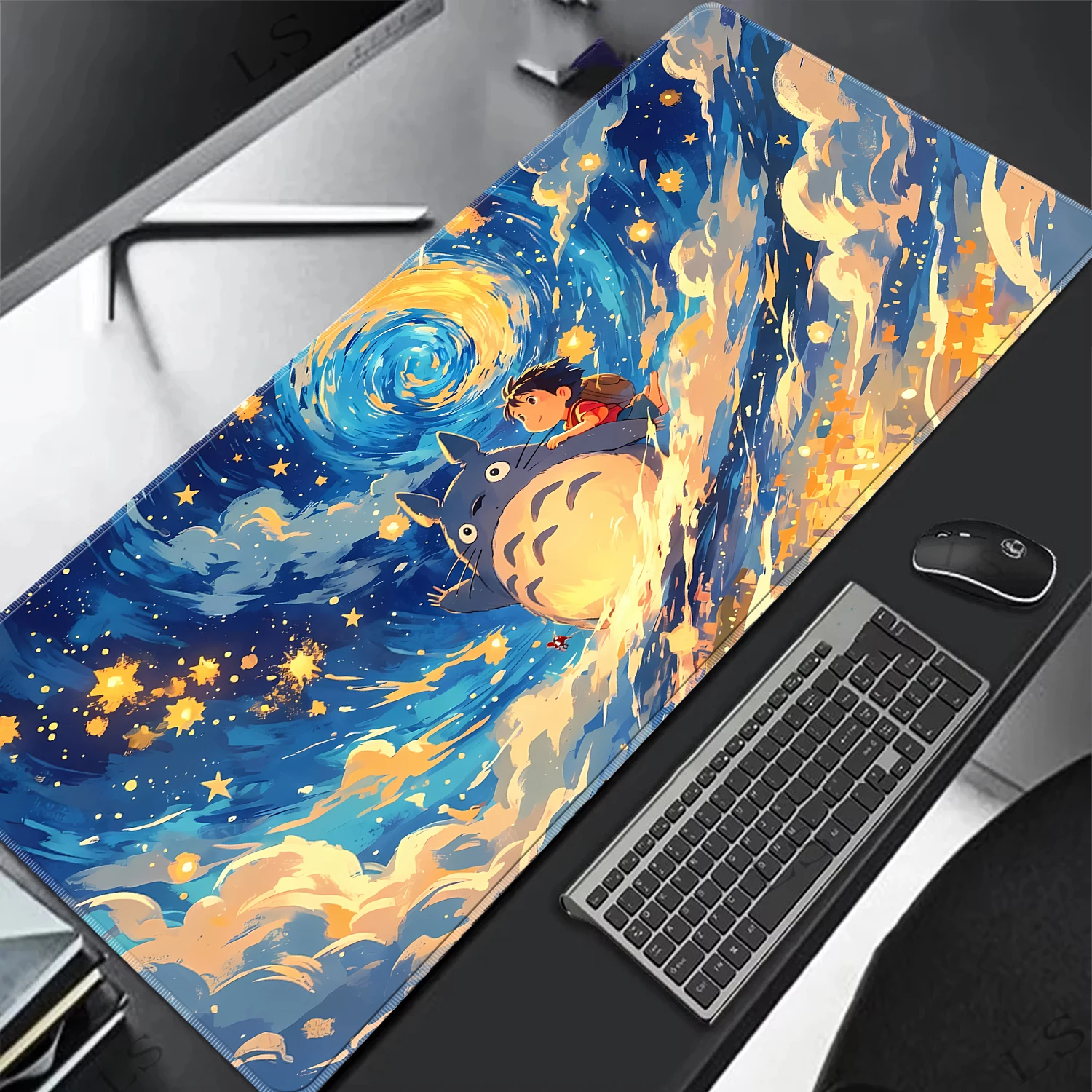 Mouse Pad Grande para Jogos T-Totoro 60x30/90x40cm com Borda Costurada Antiderrapante de Borracha, Tapete de Mesa para Teclado, Mousepad Anime Totoro para PC Gamer