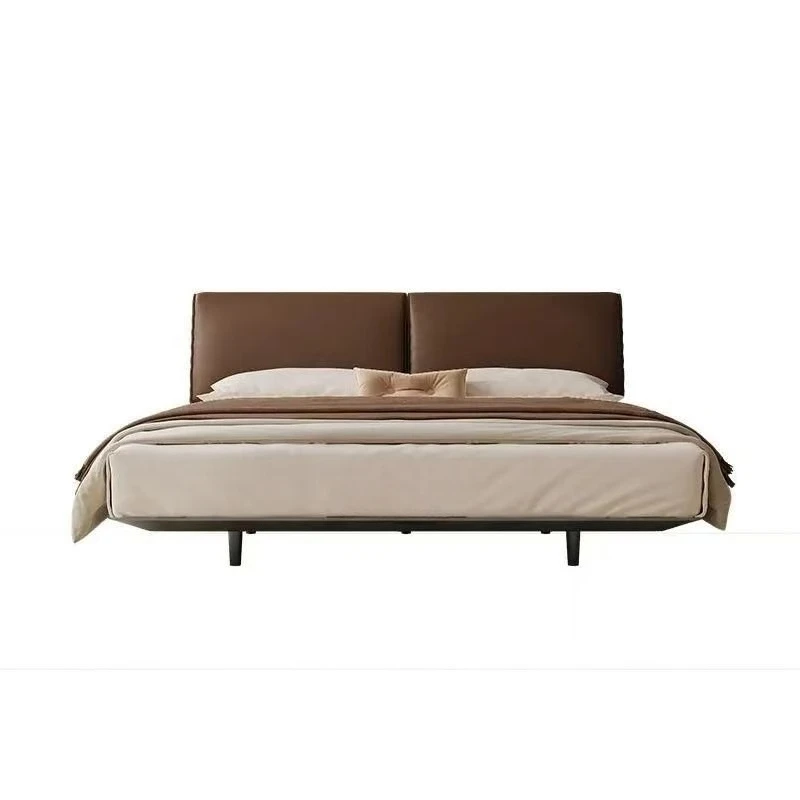 New carbon steel bed frame small apartment master bedroom modern simple leather flush suspension soft bag bedside