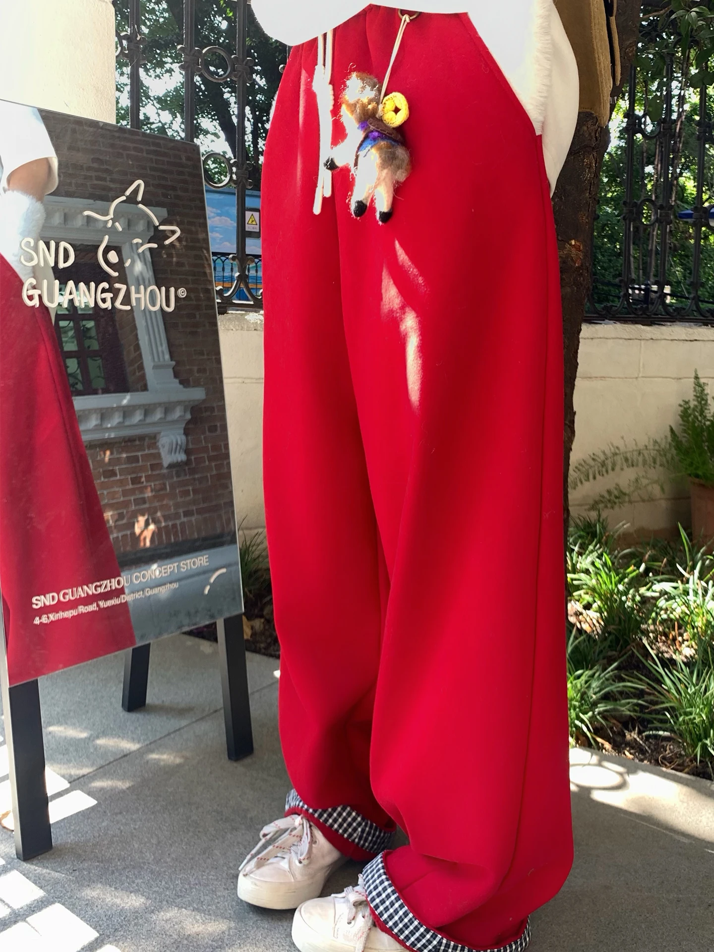 

Женские спортивные брюки Xuekeke Red Fce в клетку на флисовой подкладке, зимние, новогодние, свободные, повседневные, широкие штаны с высокой талией