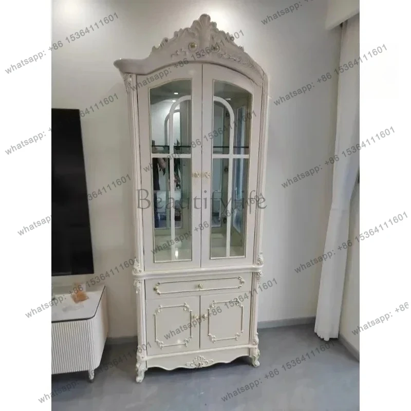 

XX39SM European Living Room White Retro Wall Display Cabinet Glass Door Simple Wine Cabinet