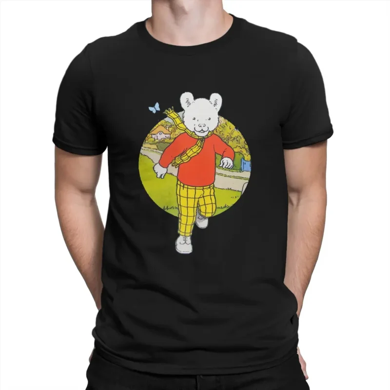 Y2K Classic T T-Shirts For Men Rupert Bear Casual Cotton Tee Crewneck Short Sleeve T Shirt 4XL 5XL Clothes