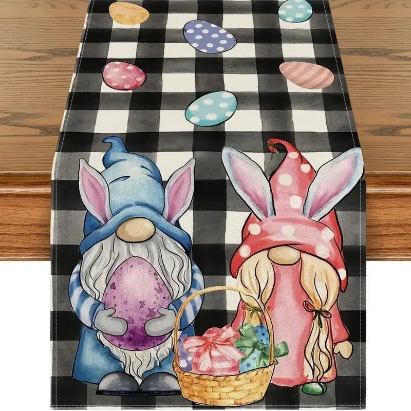 2024 Easter Rabbit Table Runner Linen Bunny Dining Table Cloth Placemat Spring Holiday Happy Easter Decoration For Home Kitchen