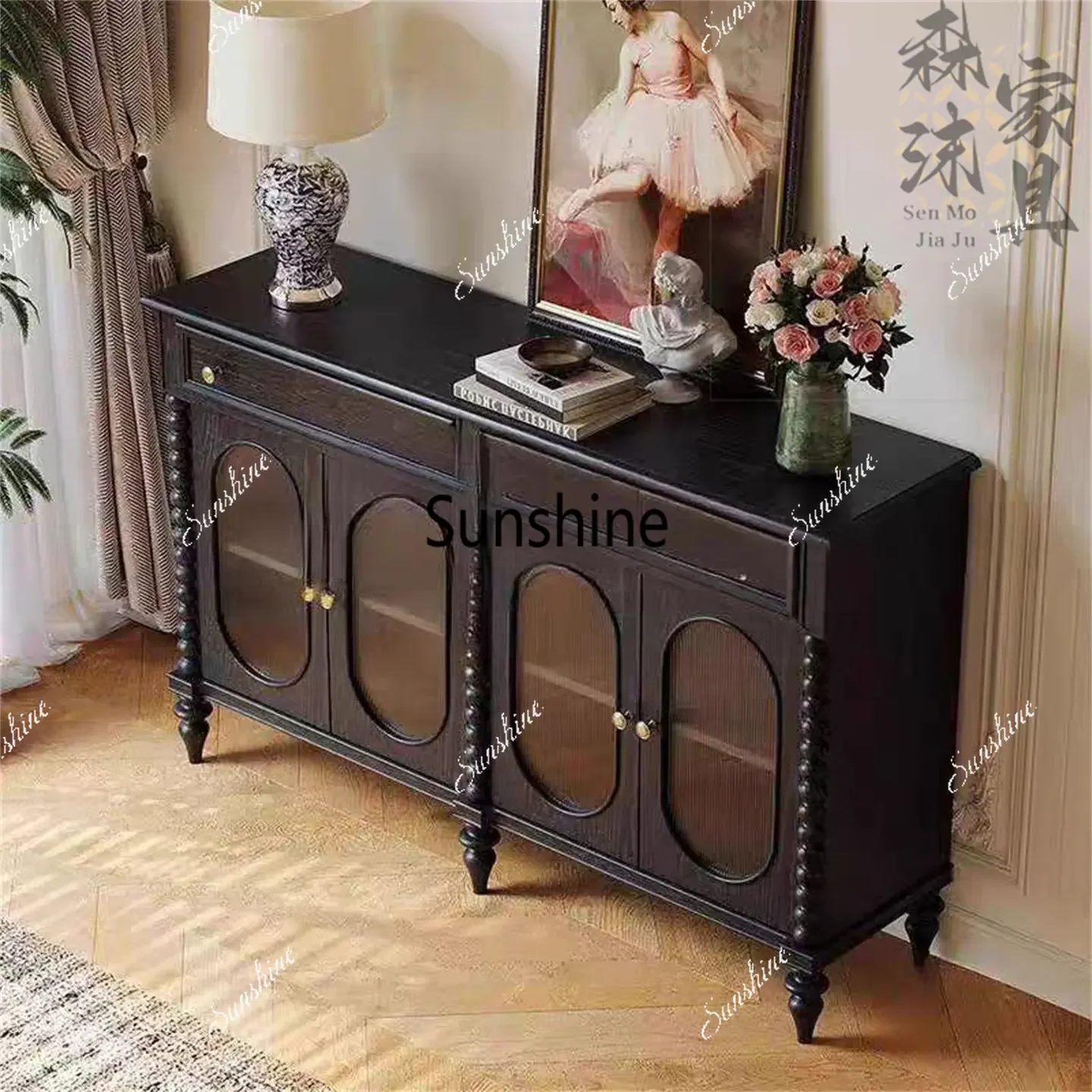 American retro solid wood dining side cabinet, wall locker, antique entrance cabinetTJ