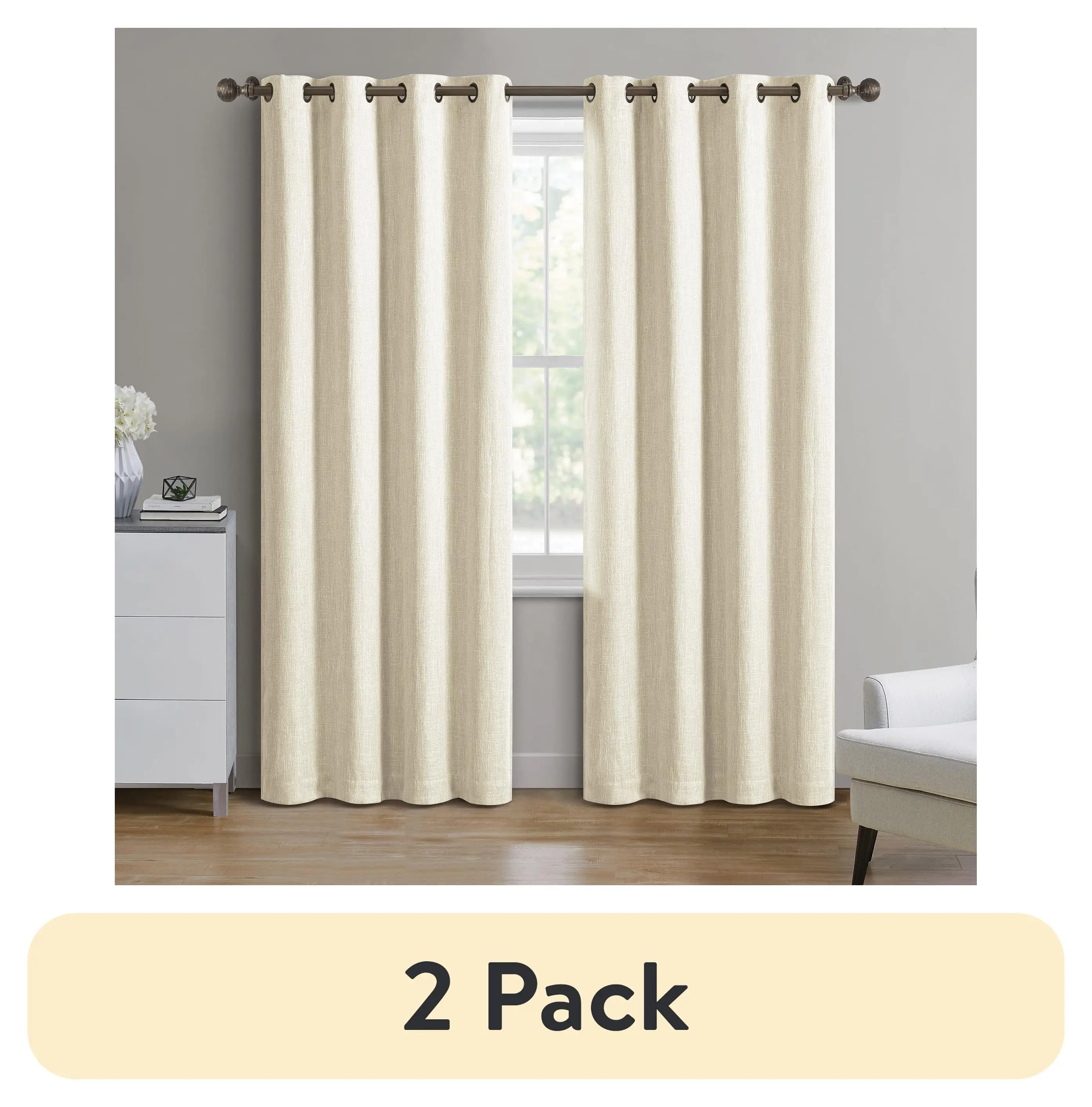

Woven textured grommet blackout curtain panel ivory 50 inch width by 84 inch length two pack