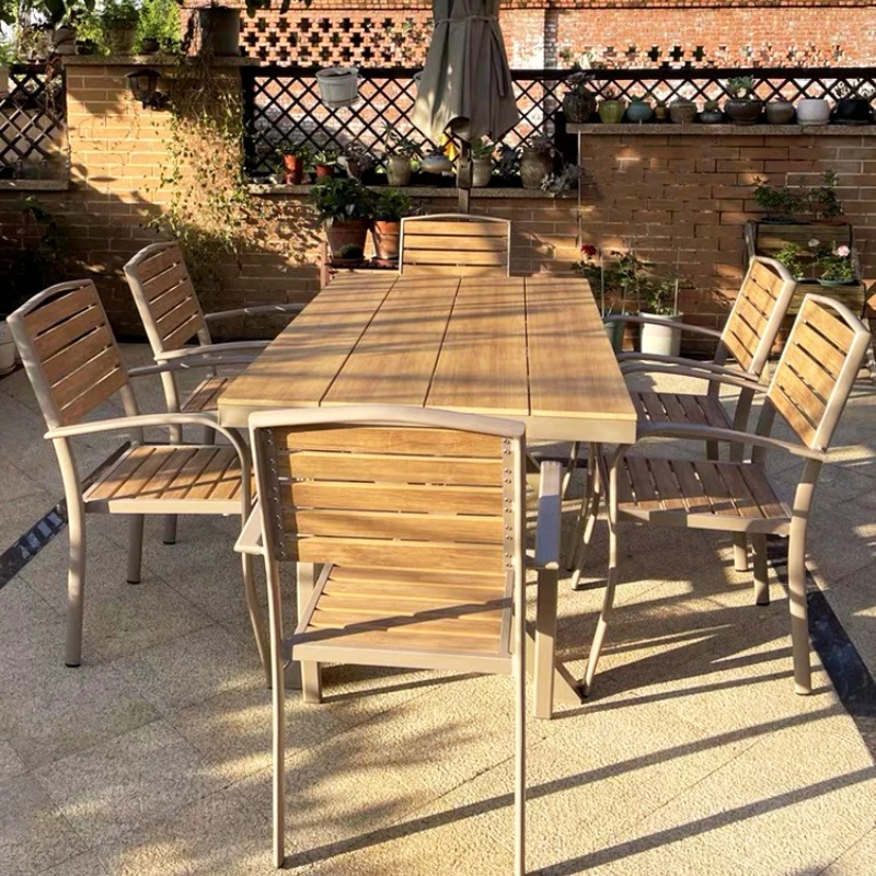 

Outdoor tables and chairs Garden leisure preservative wood long table waterproof and sun protection Commercial open-air