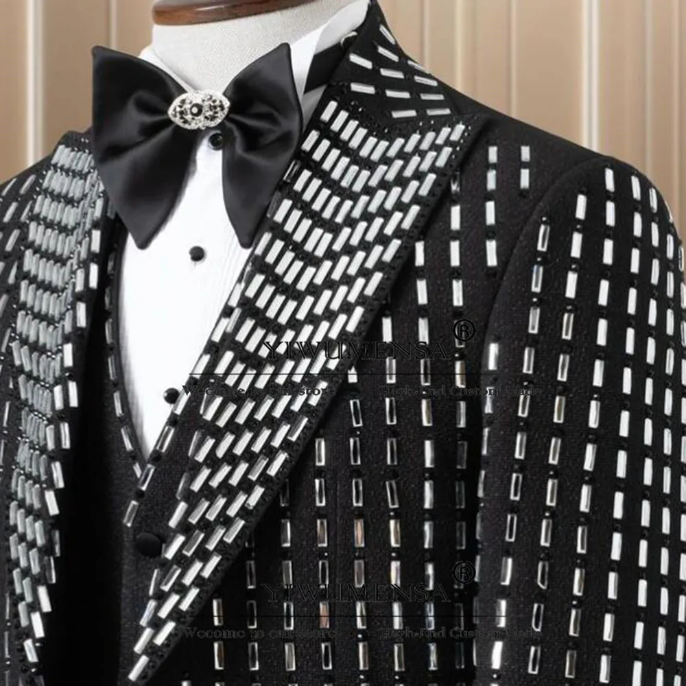 Exquisite Men's Suits Formal Party Peaked Lapel Diamond Beaded Groom Wedding Tuxedo Tailor-made Single Breasted Prom Blazers