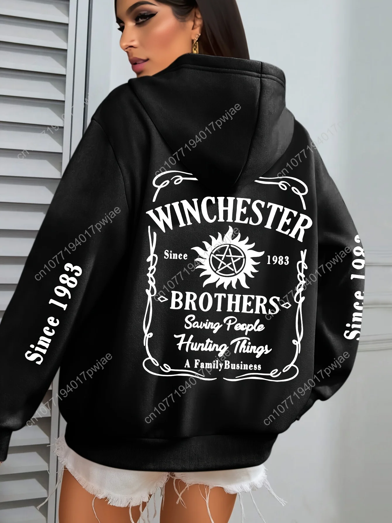 [Sudadera con cappuccio casual] Felpa con cappuccio casual taglie forti dei fratelli Winchester |   Maniche lunghe, design unico con stampa slogan per l'autunno/inverno